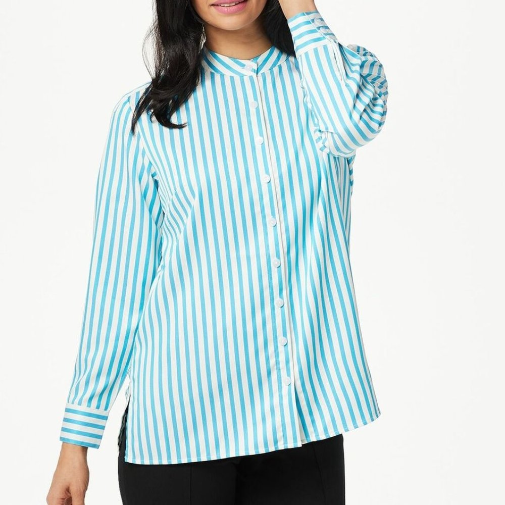 Linea Louis Dell'Olio Stand Collar Striped Shirt 6